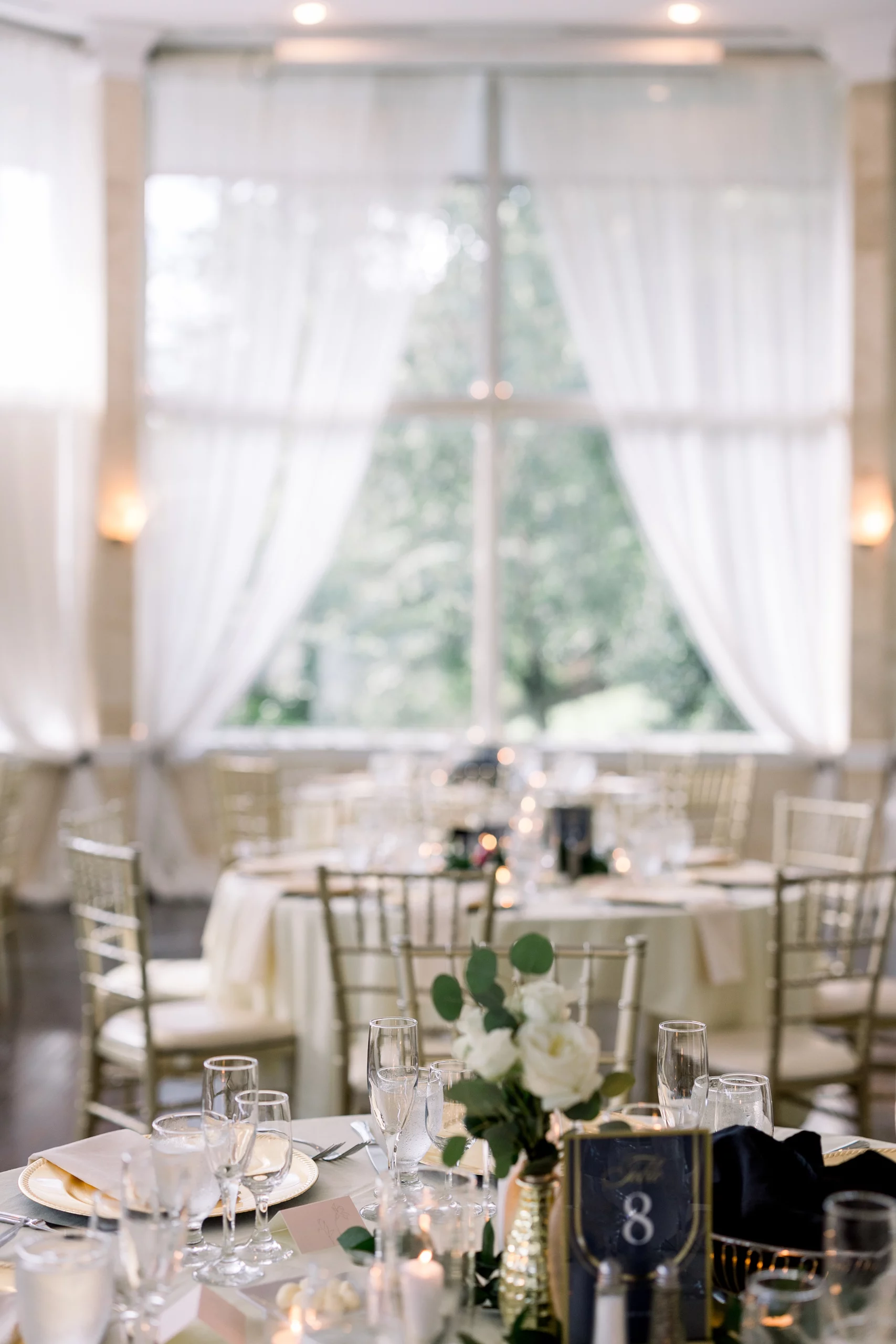 tables in the reception at a Piedmont room wedding