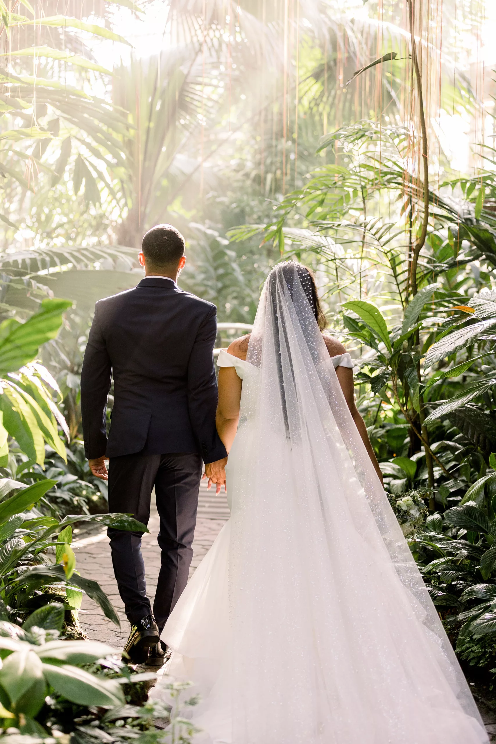 bride and groom at Atlanta Botanical Gardens wedding