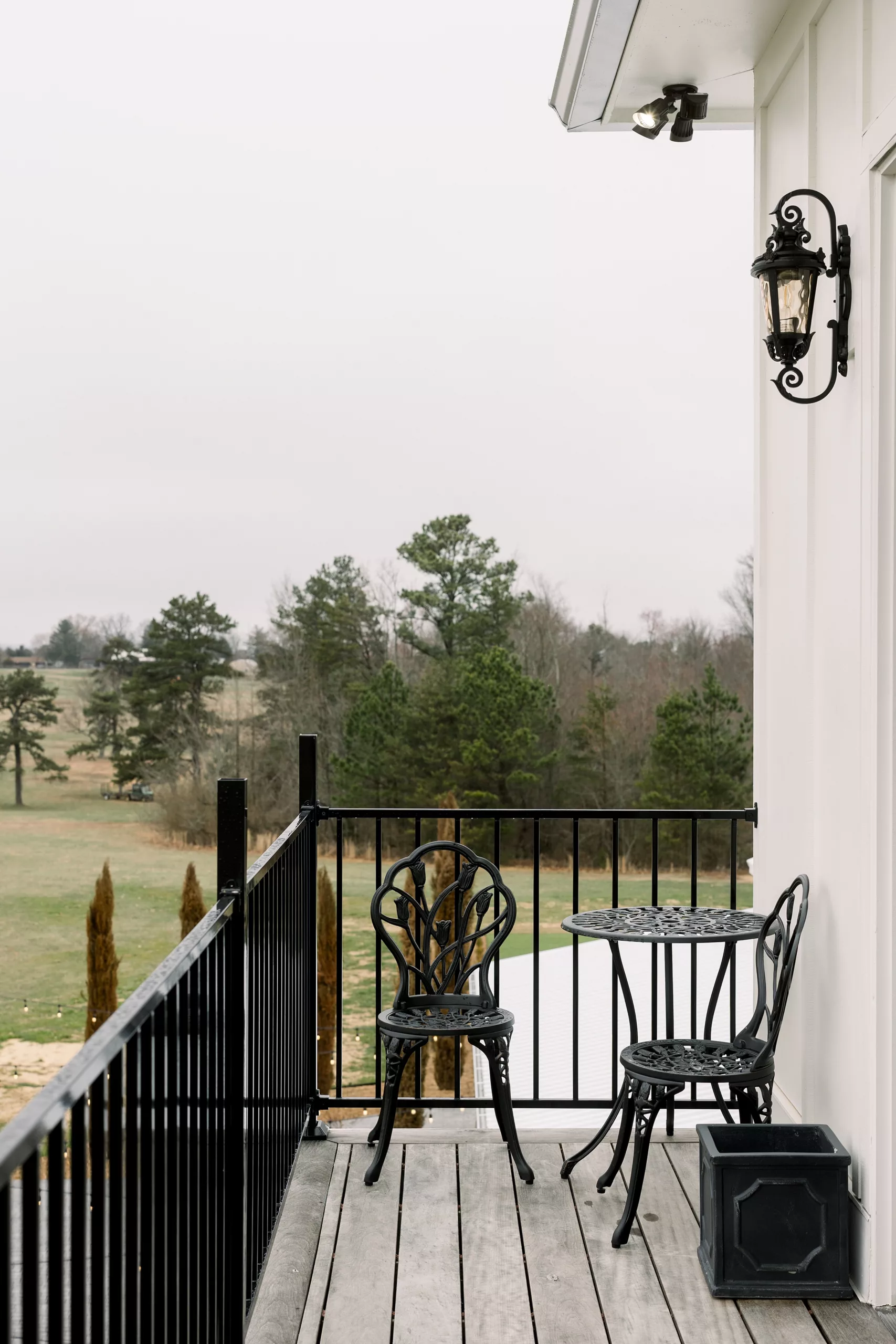 View from the suite balcony with iron furniture at blackberry ridge wedding venue
