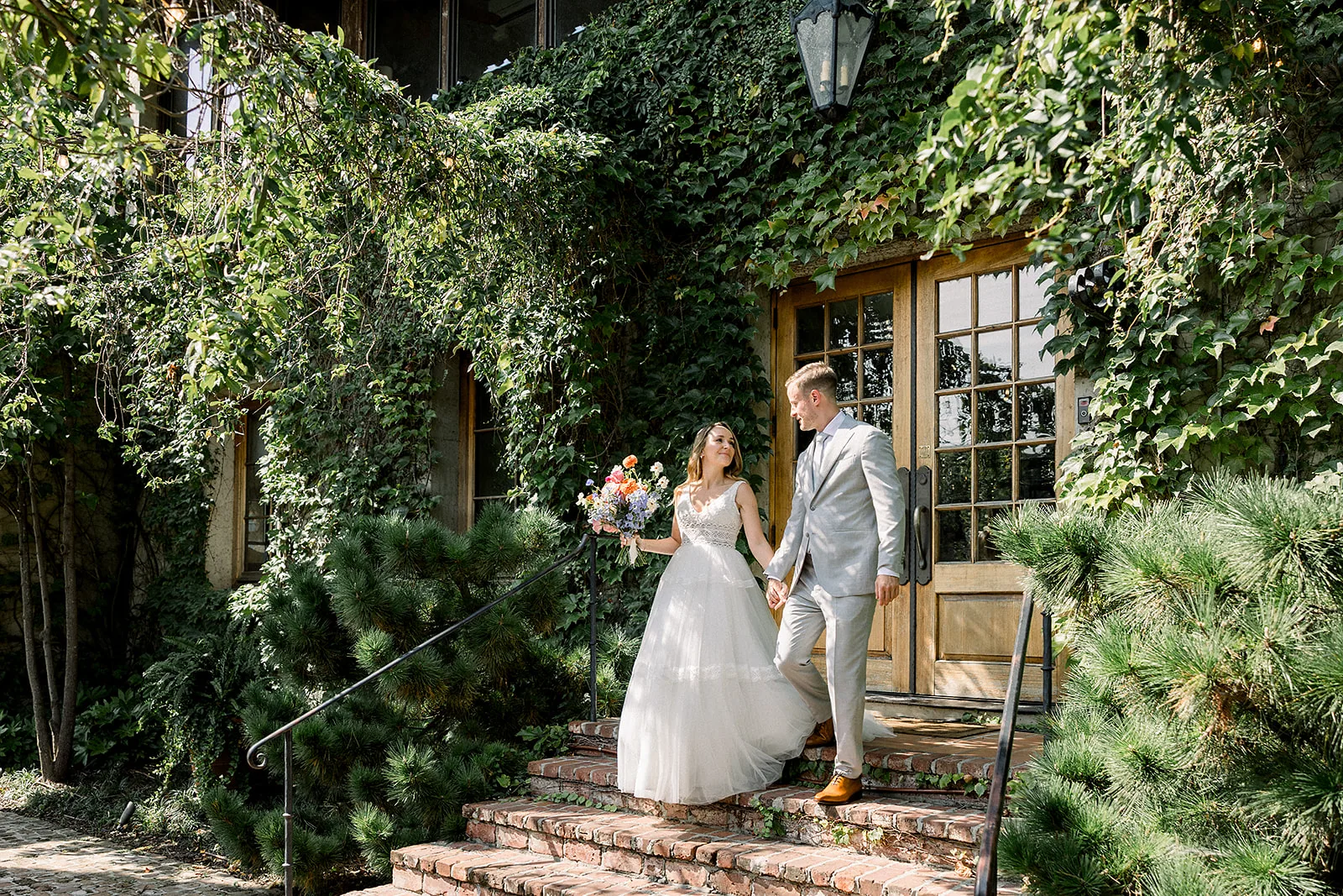 bride and groom at Summerour Studio wedding venue