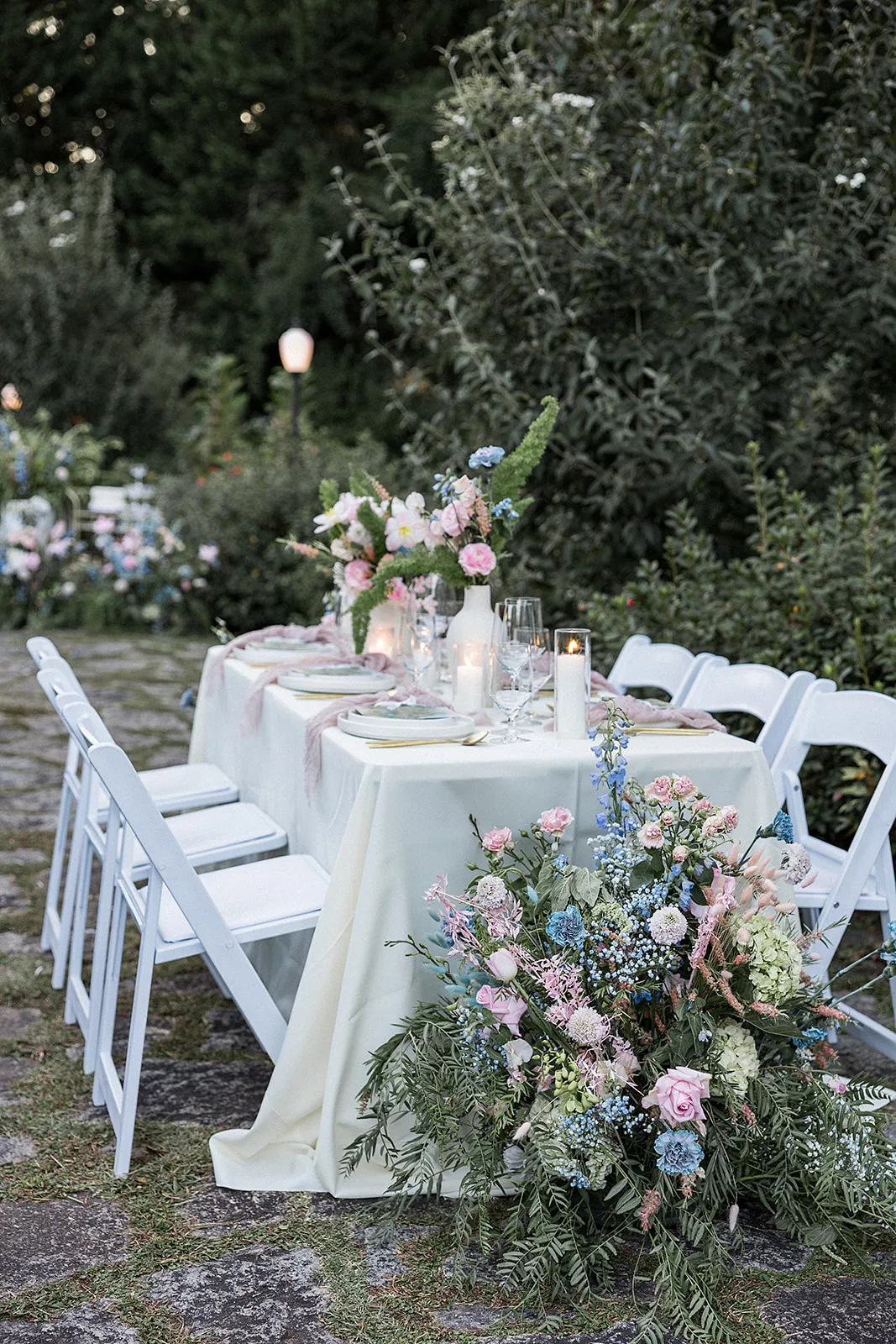 Details of an outdoor reception table table set up for a Wildflower 301 wedding